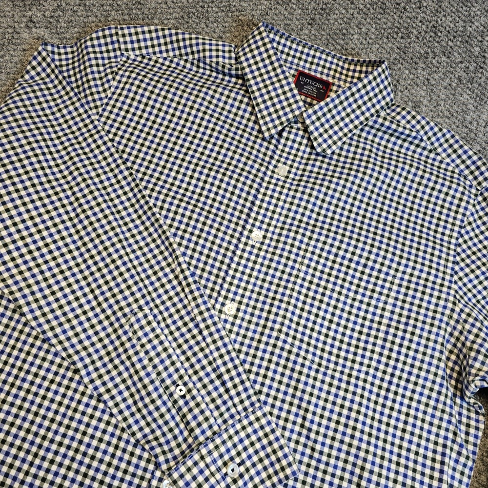 UNTUCKit Mens Large Gingham Check Button‎ Down Shirt Blue Green Wrinkle Free
